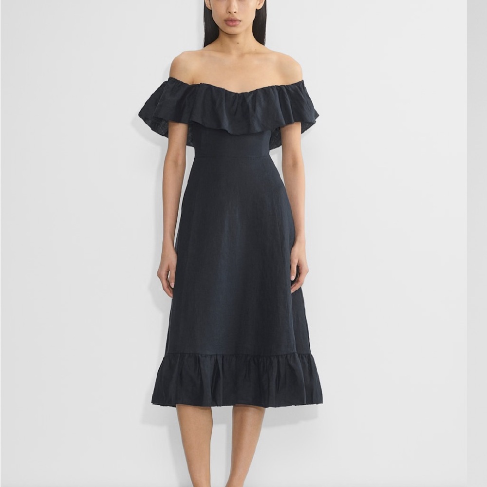 Aritzia Wilfred 100% linen Marmion Off-Shoulder Ruffled Midi Dress